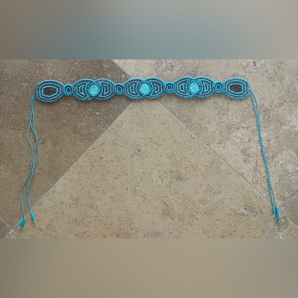 Clementina Beaded Turquoise Waist or Hip Tie Belt - New in Package Anthro-Style